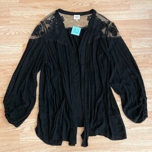 NWT Hayden Black Swiss Dot Sheer Floral Illusion Top Open Front Dressy Blouse 1X